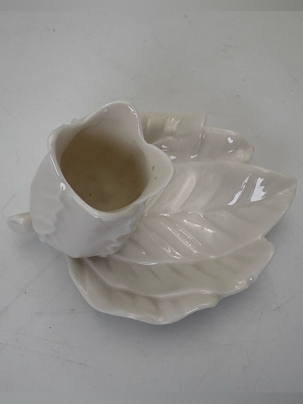 Vintage White Porcelain Leaf/Flower Toothpick Holder or Trinket/Jewelry Dish